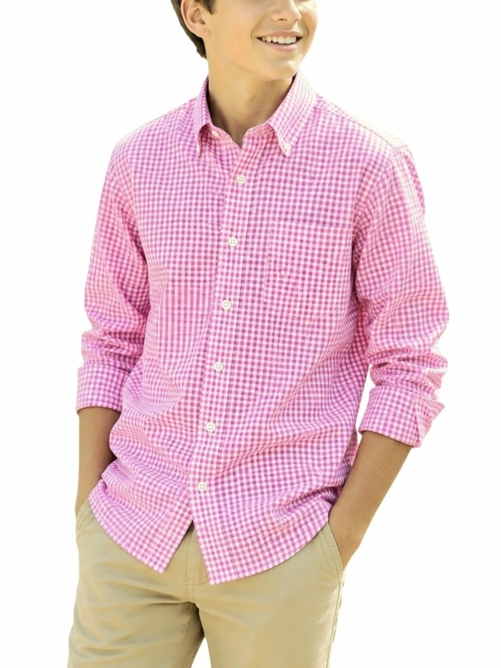 Class Club Boys 16 Pink White Gingham Button Down Dress Shirt Cotton Preppy